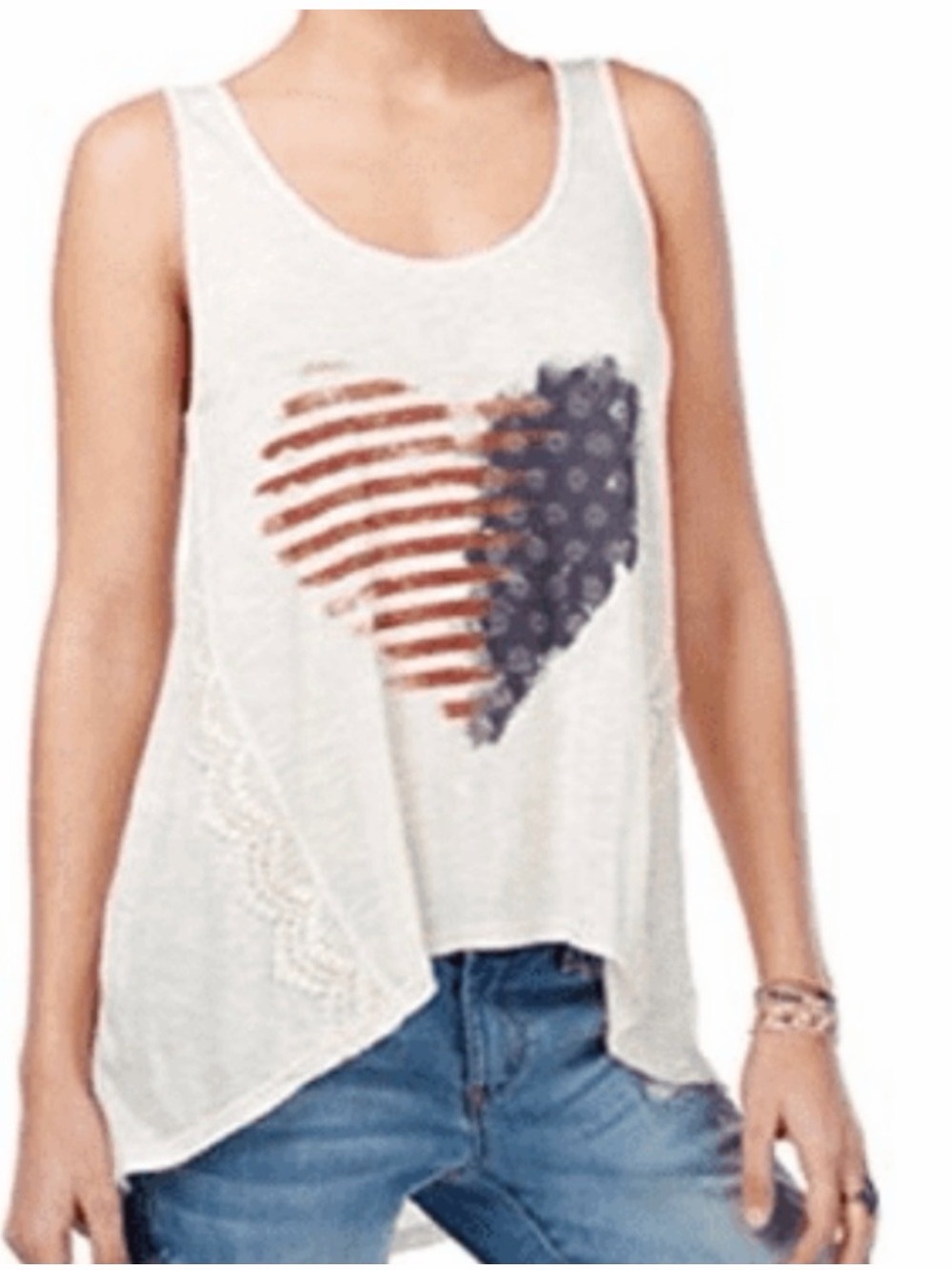 American Rag Ivory Flag Heart Tank Top Women’s Large Crochet Summer Patriotic